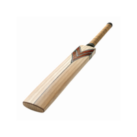 Wooden Cricket Bat with Red and Black Design and Wrapped Handle on White Background for Sports Equipment png