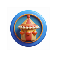 Colorful Carnival Tent Icon in Blue Circular Frame with Playful Design for Games and Apps png