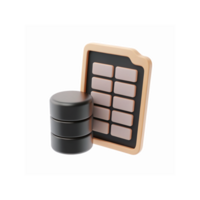 Database Storage Icon with Cylindrical Stack and Server File Representation on Transparent Background png