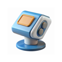 Modern Blue and White Interactive Device with Buttons on a Stand Designed for Technology Applications png