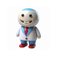 Smiling Cartoon Character in Blue Suit and Red Tie with Glossy White 3D Finish on Transparent Background png