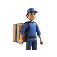 3D Illustration of Delivery Person in Blue Uniform Holding Brown Package for Logistics Concept png
