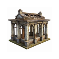Aged Stone Pavilion with Weathered Columns and Arched Windows in Rustic Architectural Style png