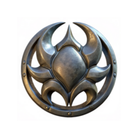 Silver Metallic Tribal Emblem with Intricate Crescent Shapes and Circular Frame Design on Transparent Background png