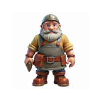 Cartoon Miner Character with Beard Wearing Helmet and Apron Holding Tool on Transparent Background png