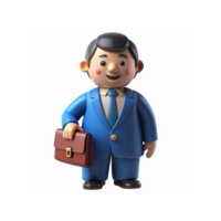 Smiling Cartoon Businessman in Blue Suit Holding Brown Briefcase for Corporate Concepts png