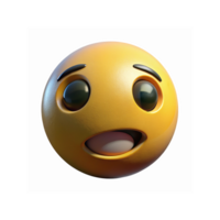 Detailed 3D Render of Yellow Happy Face Emoji with Surprised Expression and Glossy Texture png