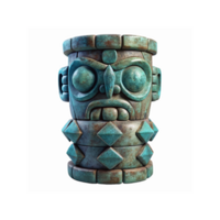 Ancient Turquoise Tribal Sculptural Totem with Geometric Patterns and Stone Texture Artifact png