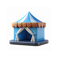 Blue and White Tent Icon with Brown Trim and Curtains on a Transparent Background for Event Design Concepts png