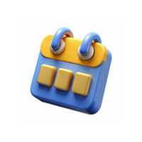 Blue and Yellow 3D Calendar Icon with Three Yellow Buttons on Transparent Background for Digital Use png
