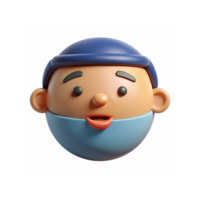 3D Cartoon Head of Smiling Man with Blue Cap and Beard on Transparent Background png