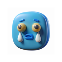 Blue Crying Emo Face Expression with Big Eyes and Tears Depicting Sadness and Emotions in 3D png