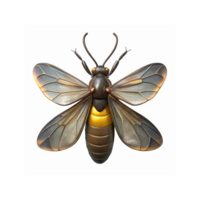 Metallic Robotic Firefly with Detailed Wings and Golden Glow on Transparent Background for Tech Design png