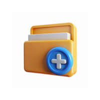 Yellow Folder Icon with Blue Plus Sign for File Management and Data Organization on Transparent Background png