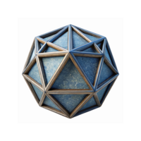 Geometric Polyhedron with Wooden Frame and Blue Textured Panels for 3D Design and Architecture png