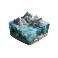 Isolated 3D Arctic Ice Terrain with Transparent Blue Water and Snowy Rocks for Nature Visualization png