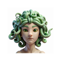 3D Illustration of Medusa With Green Snake Hair and Neutral Expression Mythical Character Design png