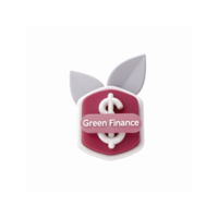 White Dollar Symbol on Red Badge with Green Finance Text and Leaf Decoration for Sustainable Banking png