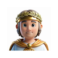 3D Animated Roman Emperor Character with Golden Laurel Wreath and White Robe Smiling Face png
