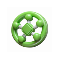 Glossy Green Circular 3D Abstract Network Icon with Connected Nodes and Central Square Design png