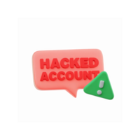 Hacked Account Warning Message in Red Speech Bubble with Green Alert Icon on Transparent Background png