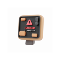 3D Cartoon Style Hacked Computer Screen with Red Warning Triangle and Exclamation Mark for Cybersecurity Concept png