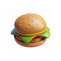 3D Cartoon Cheeseburger with Sesame Seed Bun Lettuce Tomato Layers and Detailed Close Up on Transparent Background png
