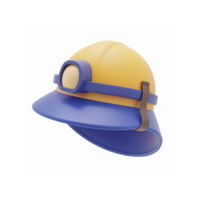 Yellow Mining Helmet with Blue Accents Front Lamp and Chin Strap on Transparent Background png