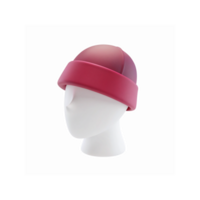 Minimalist White Mannequin Head Displaying Solid Pink Beanie Hat Side View on Transparent Background png
