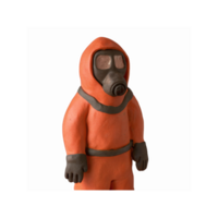 Bright Orange Clay Figure in Hazmat Suit with Gas Mask for Safety and Hazard Representation png