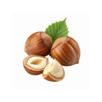Fresh Brown Hazelnuts With Green Leaf And Split Shells On White Background For Food Or Snack Design png