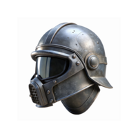 Metallic Tactical Helmet with Built-In Gas Mask and Visor for Protection and Combat Gear Use png