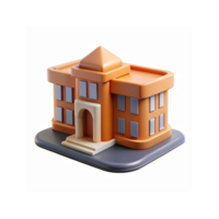 Orange 3D Illustration of Classic Building with Arched Entrance and Symmetric Windows on Gray Base png