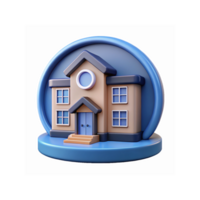 3D Illustration of Beige and Blue House Icon on Circular Base for Real Estate and Architecture Concepts png