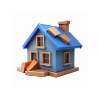 Blue Cartoon Style House With Brown Roof And Windows Depicting Real Estate Icons On Transparent Background png