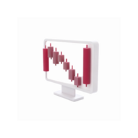 3D Computer Screen Displaying Red and Pink Candlestick Chart for Financial Data Analysis png