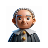 3D Render of Smiling Historical Judge Character with Classic Wig and Robe on Black Background png