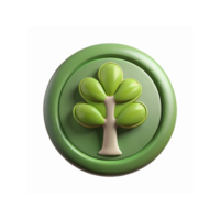 Green Circular Icon of Three Dimensional Abstract Tree Symbol with Smooth Branch and Leaf Design png