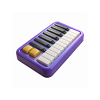 Purple Mini Keyboard with Black and White Keys and Yellow Buttons for Digital Audio Applications png