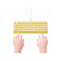 Hands Typing on Yellow Wired Keyboard with White Keys Isolated on Transparent Background for Digital Work png