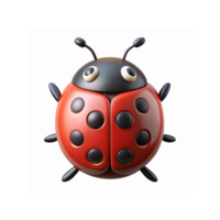 3D Illustration of Red Ladybug with Black Dots and Shiny Surface on Transparent Background png