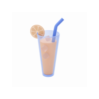 Refreshing Peach Drink with Blue Straw Lemon Slice and Transparent Ice Cubes on Transparent Background png