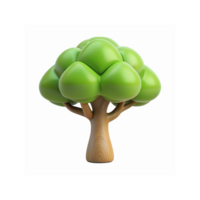 3D Cartoon Style Green Tree Illustration with Wooden Trunk for Nature and Environment Design png