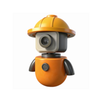 Orange Toy Robot with Camera Head and Hard Hat for Technology and Construction Concepts on Transparent Background png