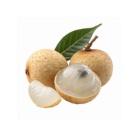 Ripe Longan Fruits with Open Juicy Flesh and Green Leaf Isolated on Transparent Background for Healthy Food Use png