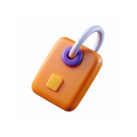 3D Illustration of Orange Padlock with Yellow Button Purple Detail and White Loop on Transparent Background png