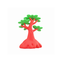Bright Red Stylized Tree with Green Leaves and Smooth Trunk on Transparent Background for Design Use png