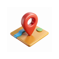 3D Red Map Pin on Yellow Map Icon with Blue River and Green Button for Navigation and Location Marker png