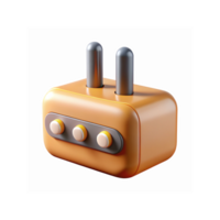 Orange Minimalist 3D Plug Device with Dual Prongs and Three Buttons in Modern Design png