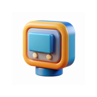 3D Render Orange Blue Retro Television Icon Minimal Design with Buttons for App Graphics and UI png